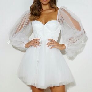 Hello Molly White Mini Dress with Sheer Sleeves